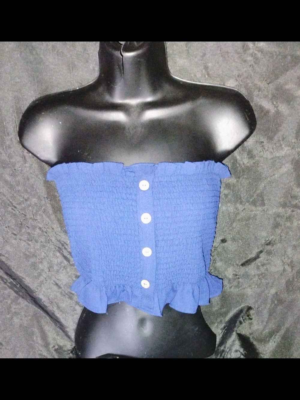 Blue Strapless Cropped Smocked Top Sz Sm - Picture 2 of 5
